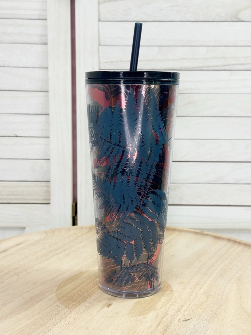 Starbucks Fall 2022 Ocean Fern Cold Cup‎ Tumbler Blue Pink 24oz Venti